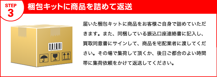 3.梱包キットに商品を詰めて返送